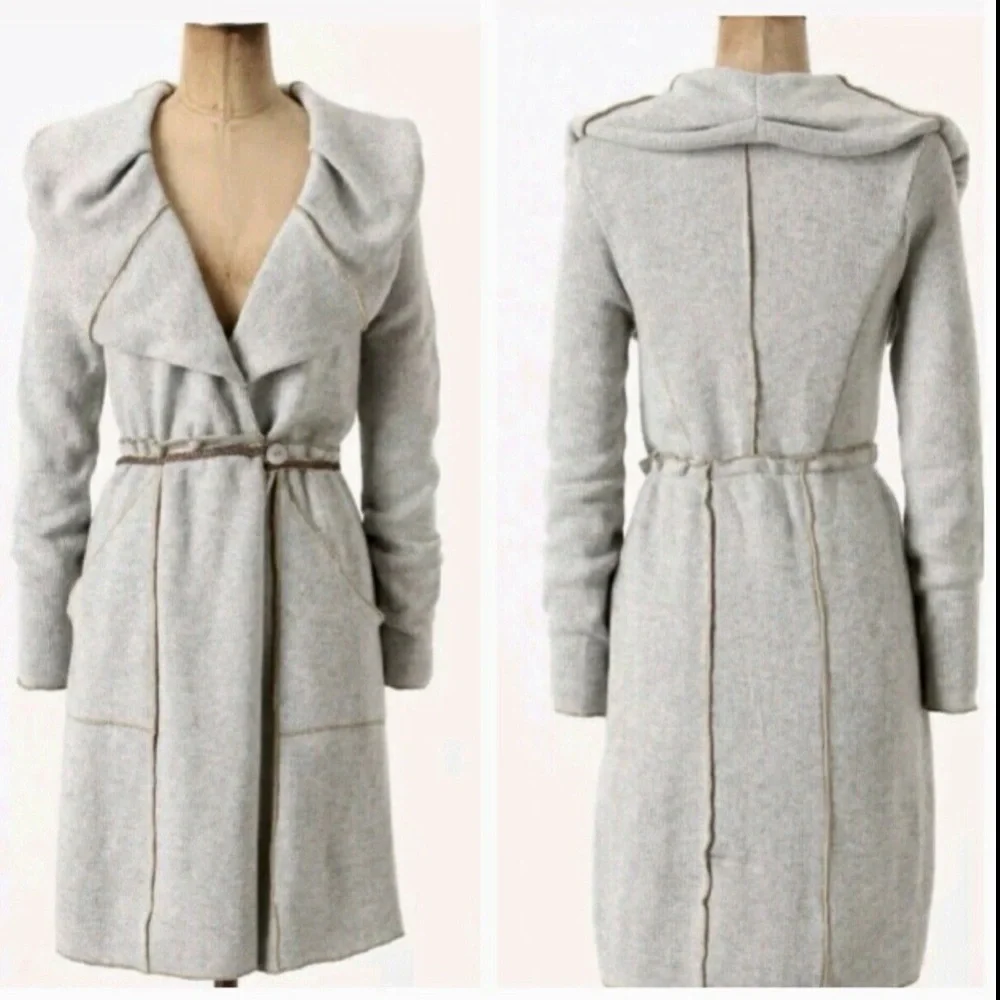 New ruffled wool blend sweater maxi cardigan coat - Picture 3 of 6